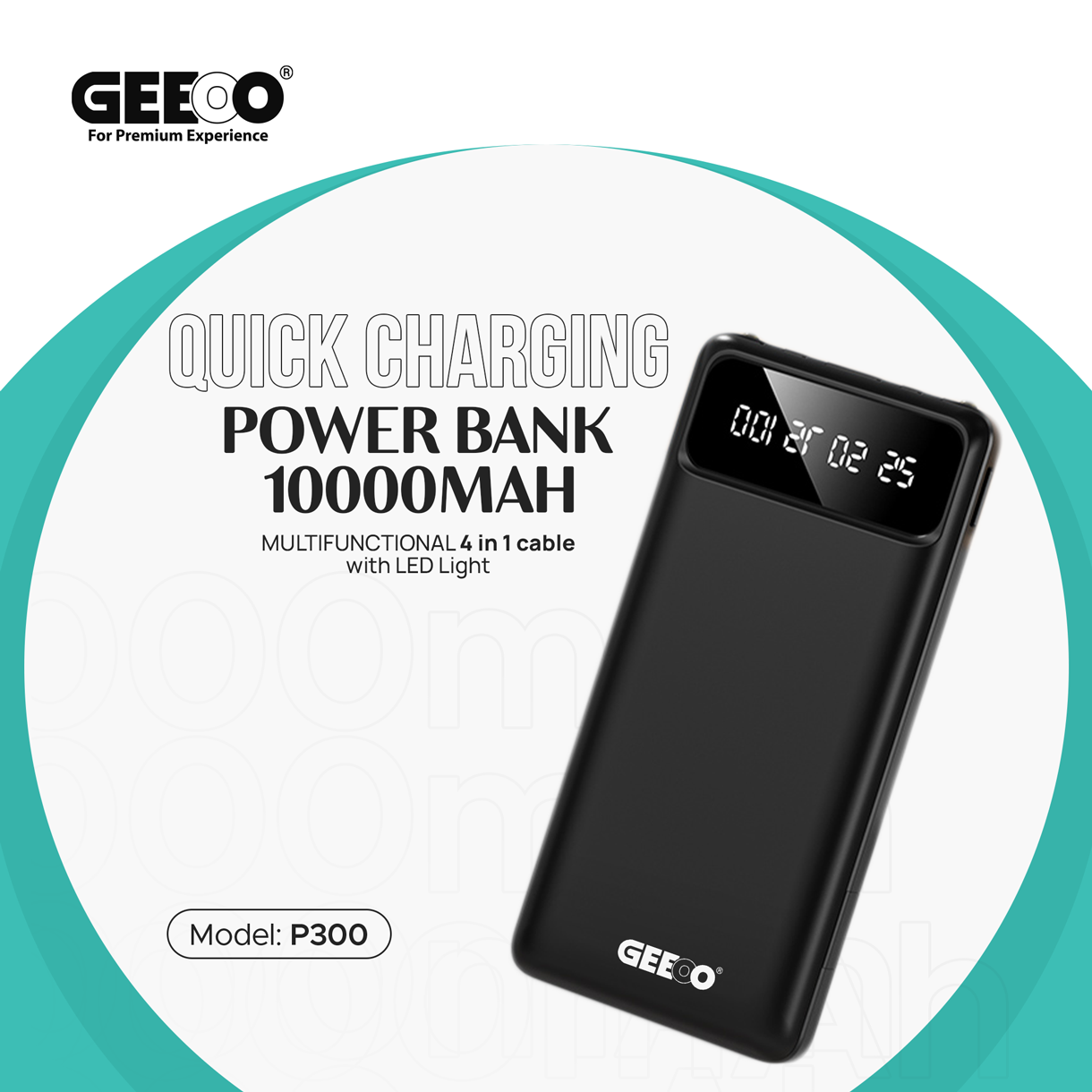 Geeoo 10000mAh Power Bank With LED Display Multifunctional 4 in 1