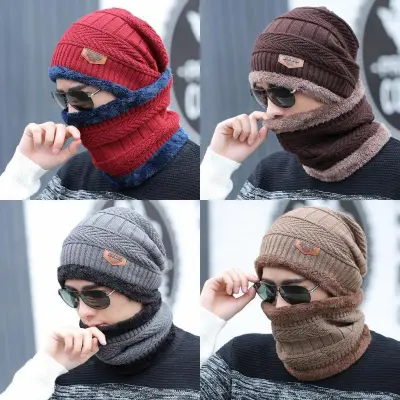 Knitted Hat Scarf Caps Neck Warmer Winter Hats For Men Women